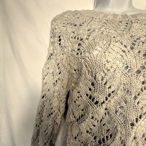 WDNY Sweaters - Chunky BOHO Cream Crochet Cozy Sweater  Neck Long Sleeve M